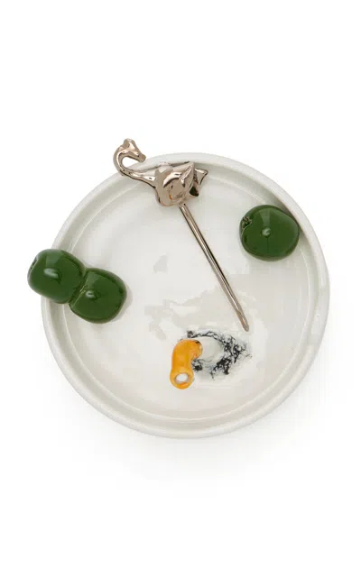 The Rolling And The Stoned Platinum Swan & Olive Ashtray In Multi