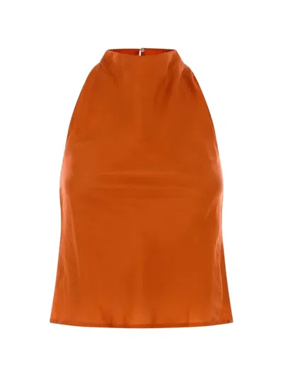 The Rose Ibiza 버뮤다 실크 홀터넥 탑 In Orange