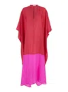 THE ROSE IBIZA RED AND PINK MAXI DRESS IN SILK WOMAN