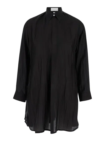 The Rose Ibiza Black Relaxed Blouse With Concealed Closure In Silk Woman