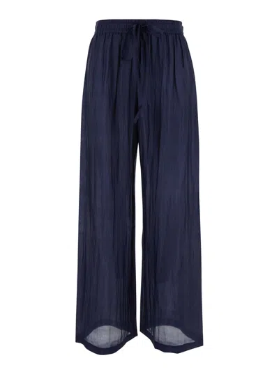 THE ROSE IBIZA BLUE PALAZZO PANTS WITH DRAWSTRING IN SILK WOMAN