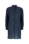 The Rose Ibiza Dark Blue Silk Reynal Shirt Dress In Blue