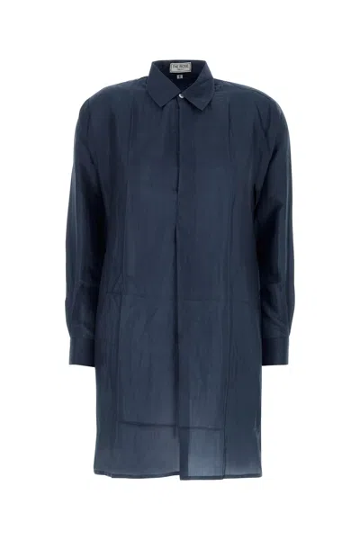 The Rose Ibiza Dark Blue Silk Reynal Shirt Dress