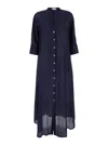 THE ROSE IBIZA LONG BLUE DRESS WITH MOTHER-OF-PEARL BUTTONS IN SILK WOMAN