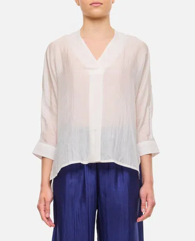The Rose Ibiza Silk Indochine Blouse In White