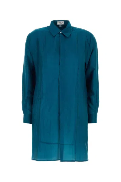 The Rose Ibiza Teal Green Silk Reynal Shirt Dress In Blue