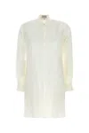 The Rose Ibiza White Teal Green Silk Reynal Shirt Dress In White
