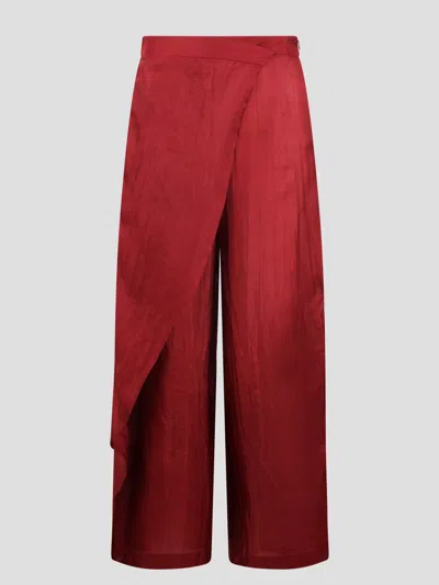 The Rose Ibiza Wrap Silk Trousers In Red