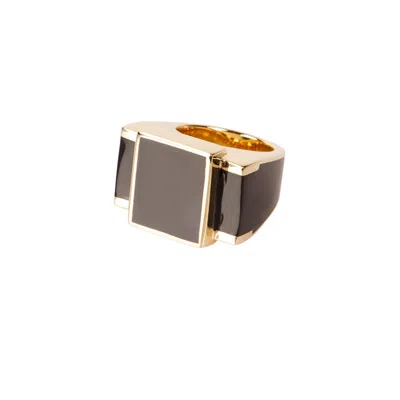 The Rose Women's Black Bague One – Gold Sculptural Ring Unisex