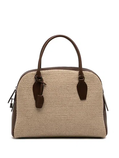 Pre-owned The Row 2010-2026 Leather Trimmed Canvas India 12 Handbag In Neutral