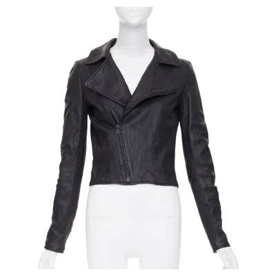 Pre-owned The Row 2017 Black Crinkled Lambskin Leather Minimal Biker Jacketl Xs
