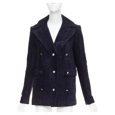 Pre-owned The Row 2018 Black Blue Textured Velvet Double Breasted Coat Us2 S