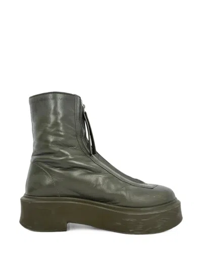 Pre-owned The Row 2020s Zipped Leather Ankle Boots In Green