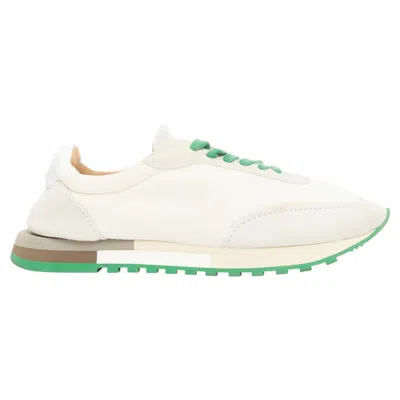Pre-owned The Row 2022 Owen Ivory Beige Green Mesh Suede Panelled Running Sneakers Eu37.5 In White