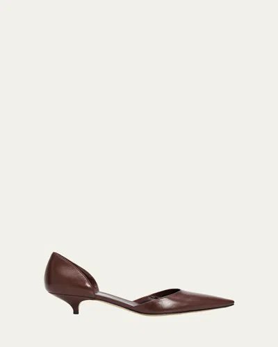 The Row 35mm Liisa Leather Kitten-heel D'orsay Pumps In Brown