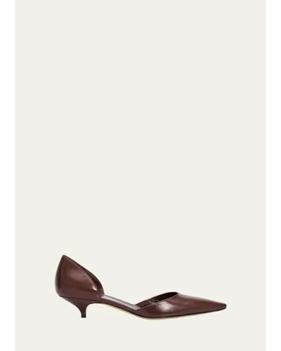 The Row 35mm Liisa Leather Kitten-heel D'orsay Pumps In Brown
