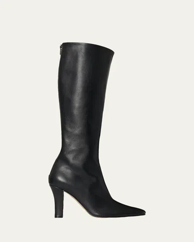 The Row 90mm Mona Leather Knee-high Boots In Black