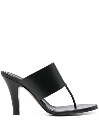 The Row Signum Leather Heeled Thong Sandals In Black