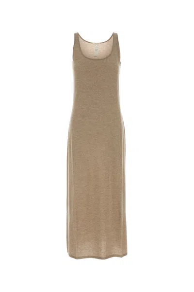 The Row Cashmere Nareen Dress Midi Scoop Neck Sleeveless In Brown