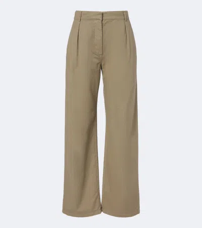 The Row Adler Cotton And Cashmere Wide-leg Pants In Brown