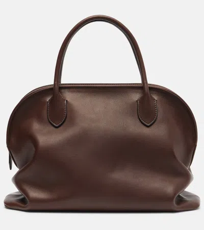 The Row Agnes Leather Tote Bag In Brown