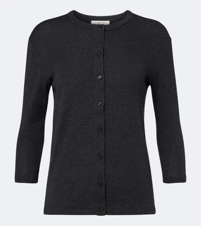 The Row Cotton Blend Alena Crew Neck Cardigan In Black