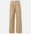 The Row Alfidis Pleated Brushed Cotton And Cashmere-blend Twill Wide-leg Pants In Brown