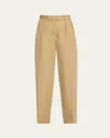 The Row Alfidis Pleated Straight-leg Cotton-cashmere Pants In Brown
