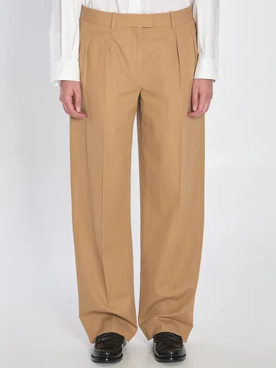 The Row Alfidis Pleated Brushed Cotton And Cashmere-blend Twill Wide-leg Pants In Brown