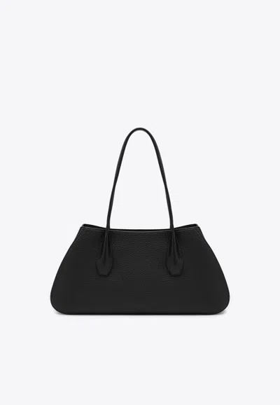 The Row Alger Leather Shoulder Bag In Black