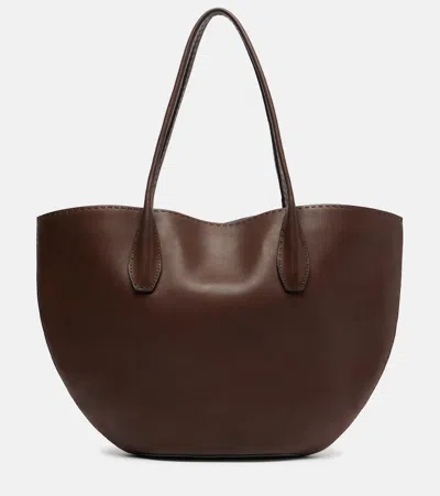 The Row Alger Leather Tote Bag In Brown
