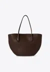 The Row Alger Leather Tote Bag In Brown