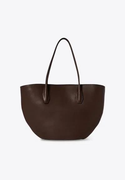 The Row Alger Leather Tote Bag In Brown