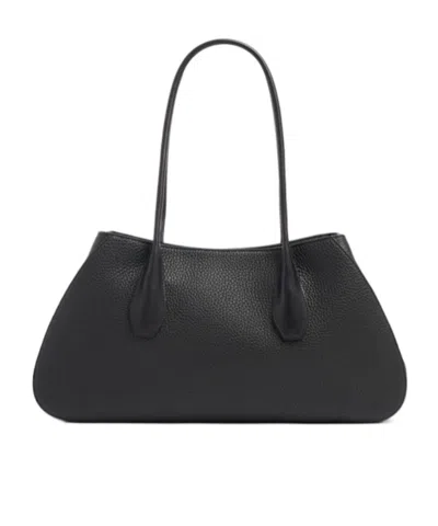 The Row Alger Vintage Grain Leather Shoulder Bag In Black