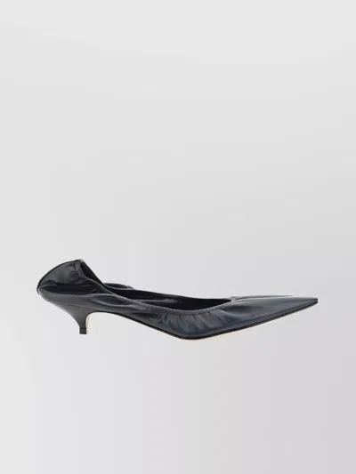 The Row Almond Toe Leather Kitten Heel Pumps