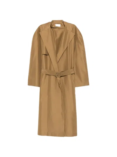 The Row Amapola Belted Long-sleeve Coat In Brown