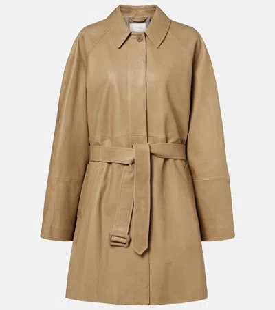 The Row Amaya Belted Leather Car Coat In Brown