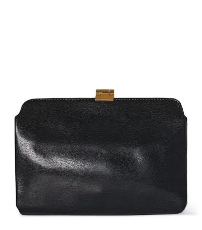The Row Amazon Shiny Kid Leather Clutch In Black