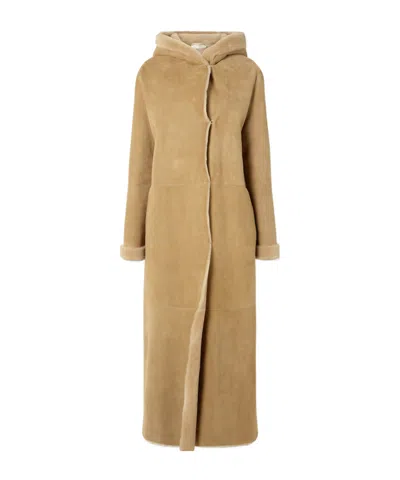 The Row Anaya Hooded Shearling Coat In Neutral