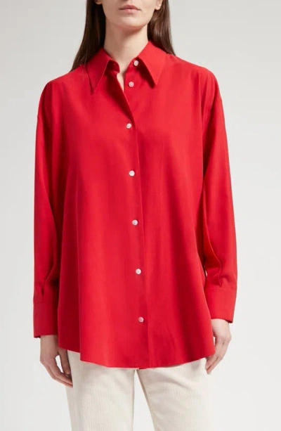 The Row Andra Oversized Silk Shirt In Red