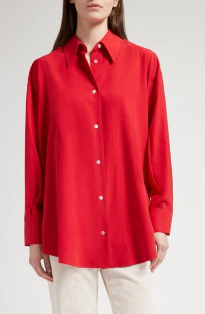 The Row Andra Oversized Silk Shirt In Goji Berry