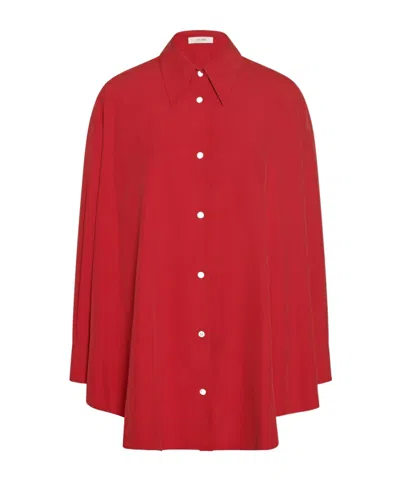 The Row Andra Silk Shirt In Red