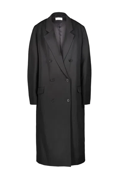 The Row Dennet Wool Long Coat In Blk