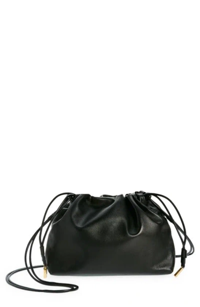 The Row Angy Leather Drawstring Shoulder Bag In Black