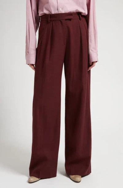 The Row Antone Pleated Wool Wide-leg Pants In Burgundy