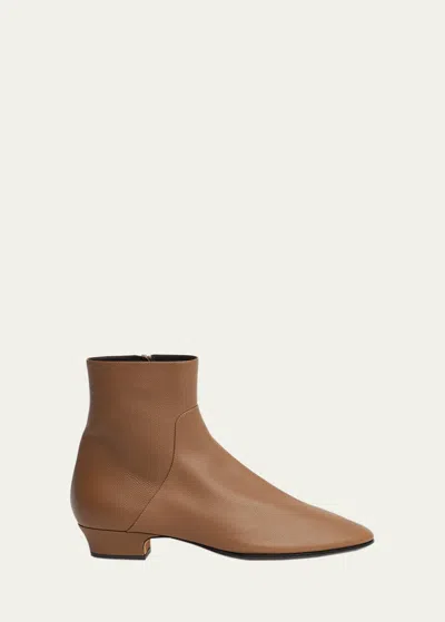 The Row Hereditas 25 Leather Ankle Boots In Fawn
