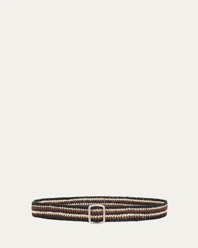 The Row Ara Striped Straw Belt In Blackdark Brownivo