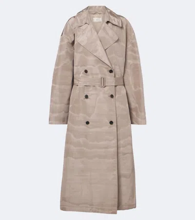 The Row Archa Moiré Silk Faille Trench Coat In Beige