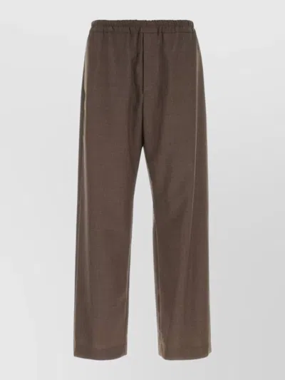 The Row Ari Wool Straight Leg Full Length Pants In Brown