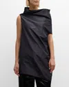 The Row Aria Draped One-shoulder Asymmetric Silk Tunic Top In Black